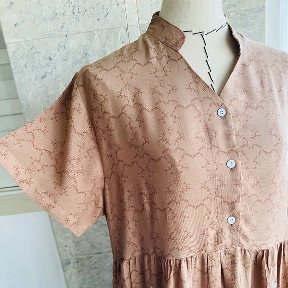 Bronze Color Button Front Dress, Mandarin Collar Dress - Picture 7 of 8